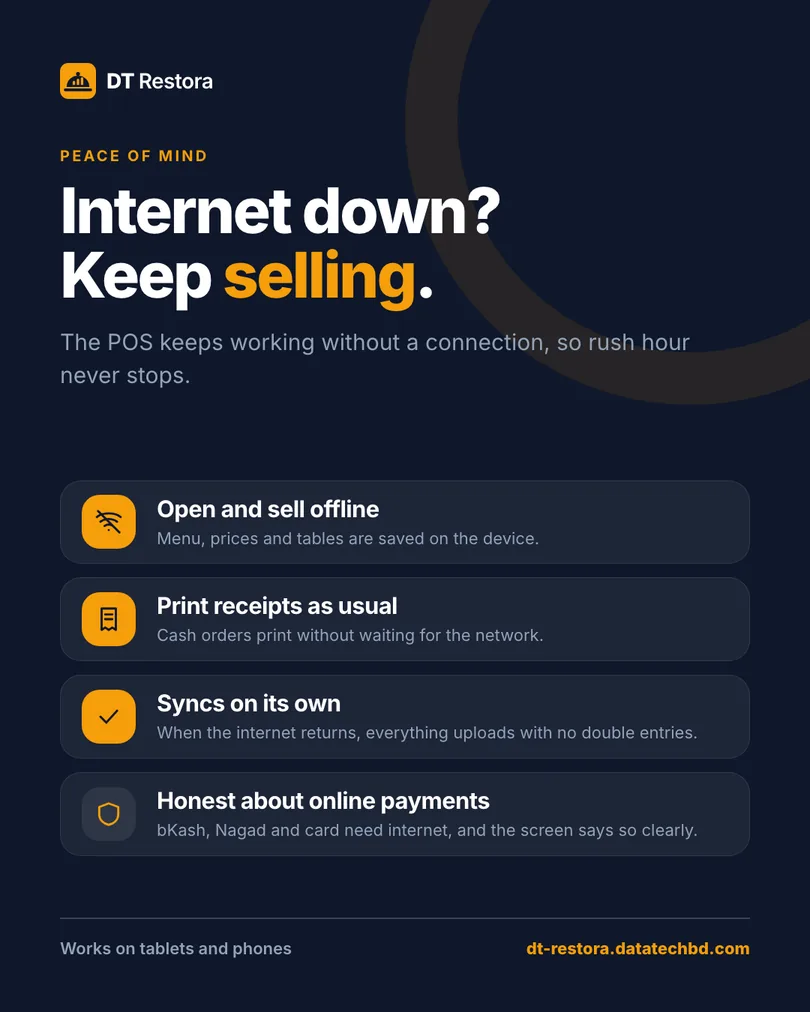 Internet down? Keep selling: the POS works offline and syncs later