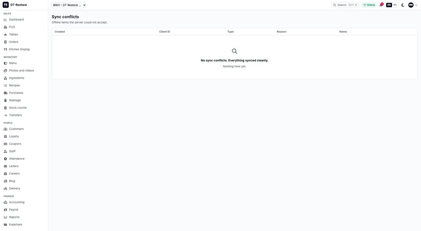 Sync conflicts screen for reviewing offline work