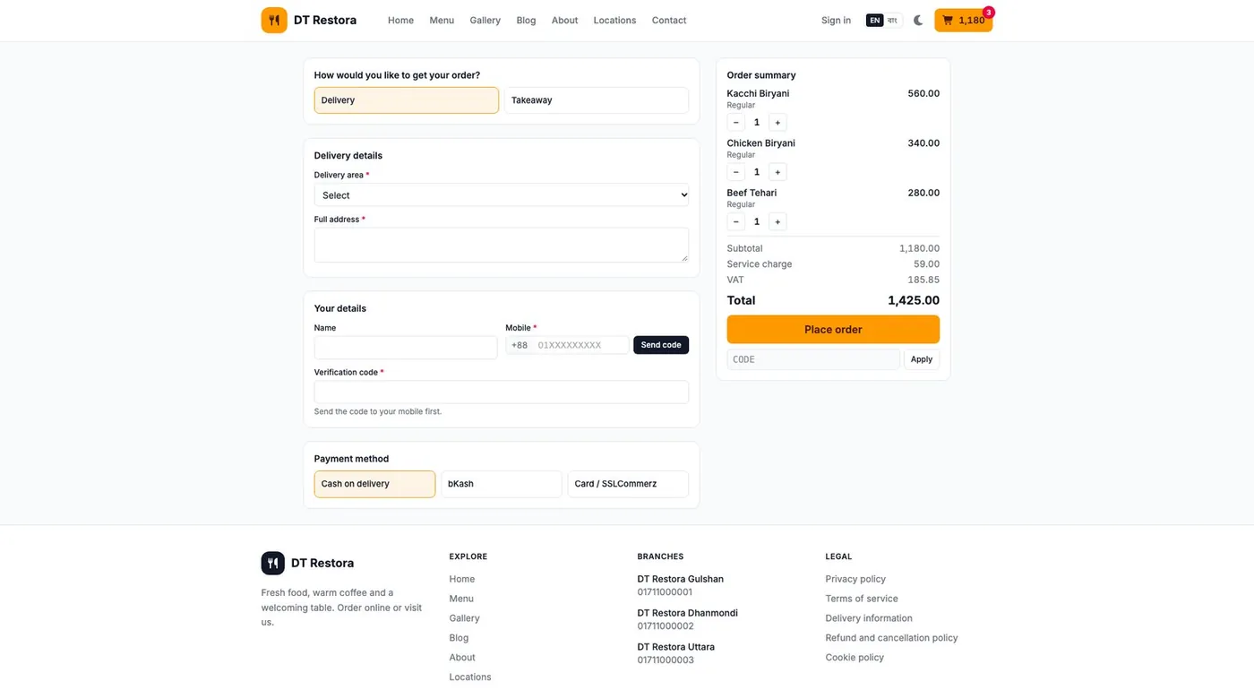 DT Restora: Website checkout